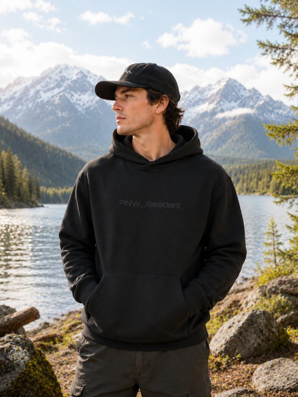 PNW Resident Men’s Black Hoodie - Cozy Pullover Hooded Sweatshirt Size 2XL